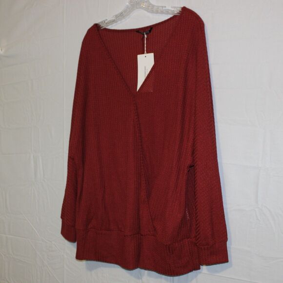 Bloomchic Blouse Women's 2X Wrap Knit Burgundy Russet VNeck Long Sleeve Plus NWT - Picture 8 of 11